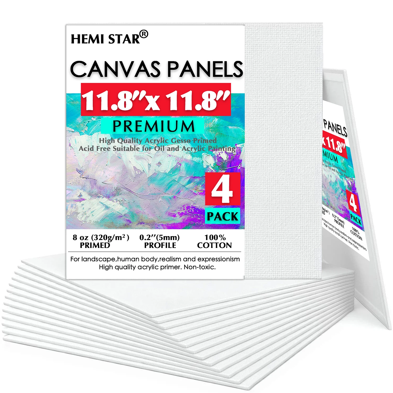 

Painting Canvas Panels 100% Cotton 4 Pieces Artist Canvas Board for Painting 30x30cm-11.8x11.8in Primed Acid Free Art Canvas