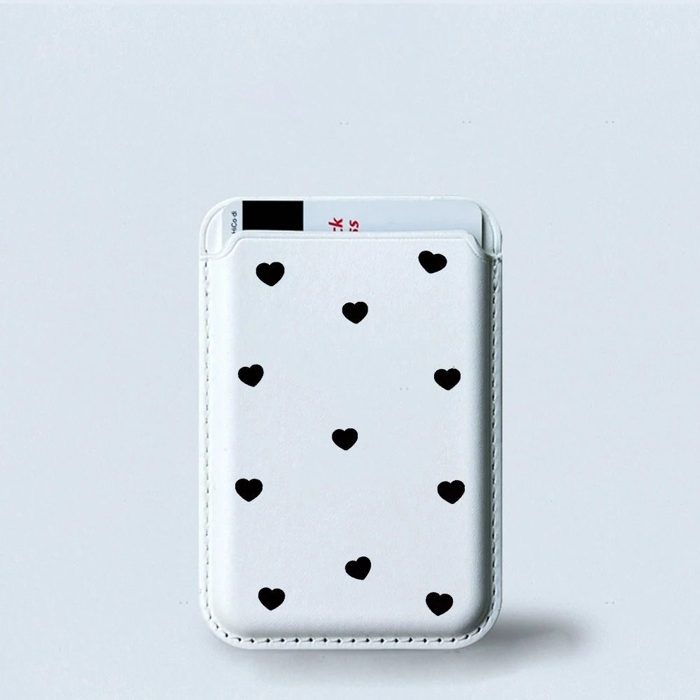 White Polka Dot Heart Magnetic Card Holder Wallet Cover