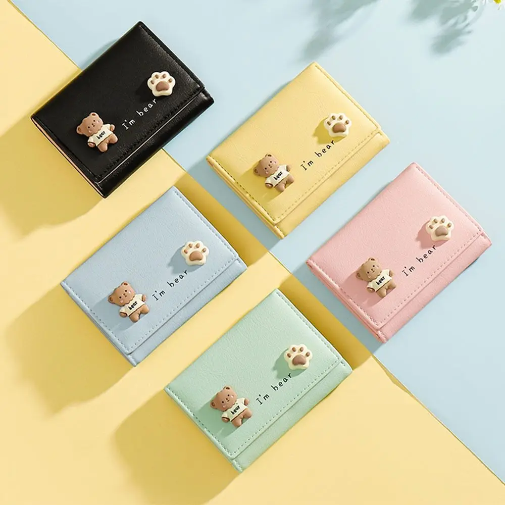 PU Leather Women Girls Cute Bear Short Wallets Ladies Small Purses Card Holder Fashion Female Clutch Bag