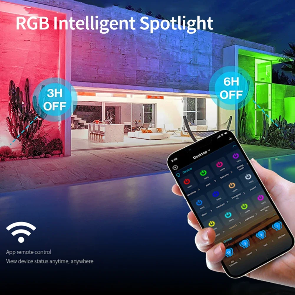 TUYA RGB 투광 조명 스마트 앱 음성 제어 RGBCW CCT 3000-6500K, 30W, 50W, 100W, 220V AC, 정원 파티 야외 조명