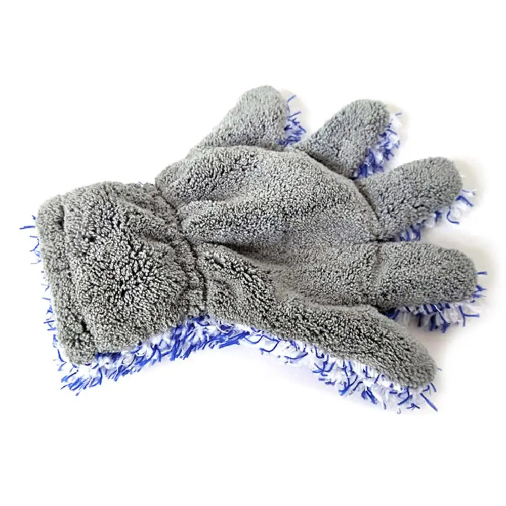 Car Cleaning Soft Coral Fleece Water Absorb Five Finger Glove Washing Tool for Car And Household Cleaning