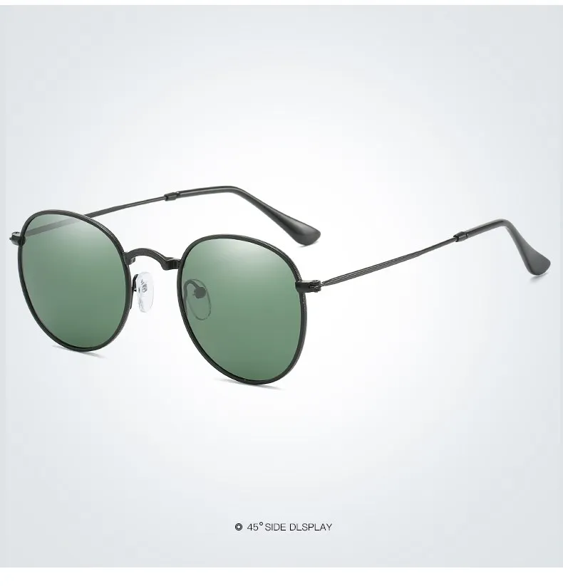 Klassische Vintage Runde Polarisierte Sonnenbrille Männer Marke Designer Polaroid Sonnenbrille Frauen Metall Rahmen Schwarz Objektiv Brillen_voghion.com