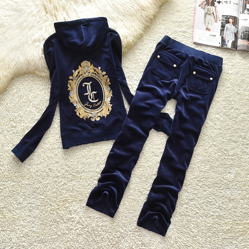 

Juicy Velvet Suit Winter Warm Women's Sportswear Fashion Casual Three-dimensional Pattern Jacket + Comfortable Trousers 2 Pieces