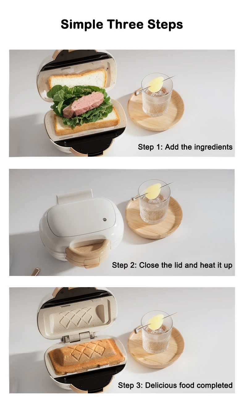 Sandwich Breakfast Machine Double-Sided Heating Frying Baking Pan Hot Press Bread Panini Machine Cheese Grill Hot Dog Toaster 6