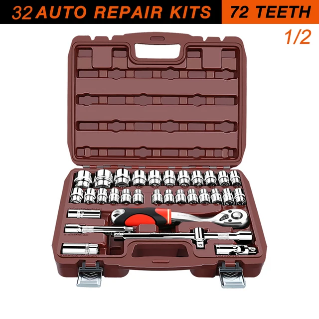 Socket Set Universal Car Repair Tool Ratchet Set Torque Wrench Combination Bit A Set Of Keys Multifunction DIY toos 32pcs
