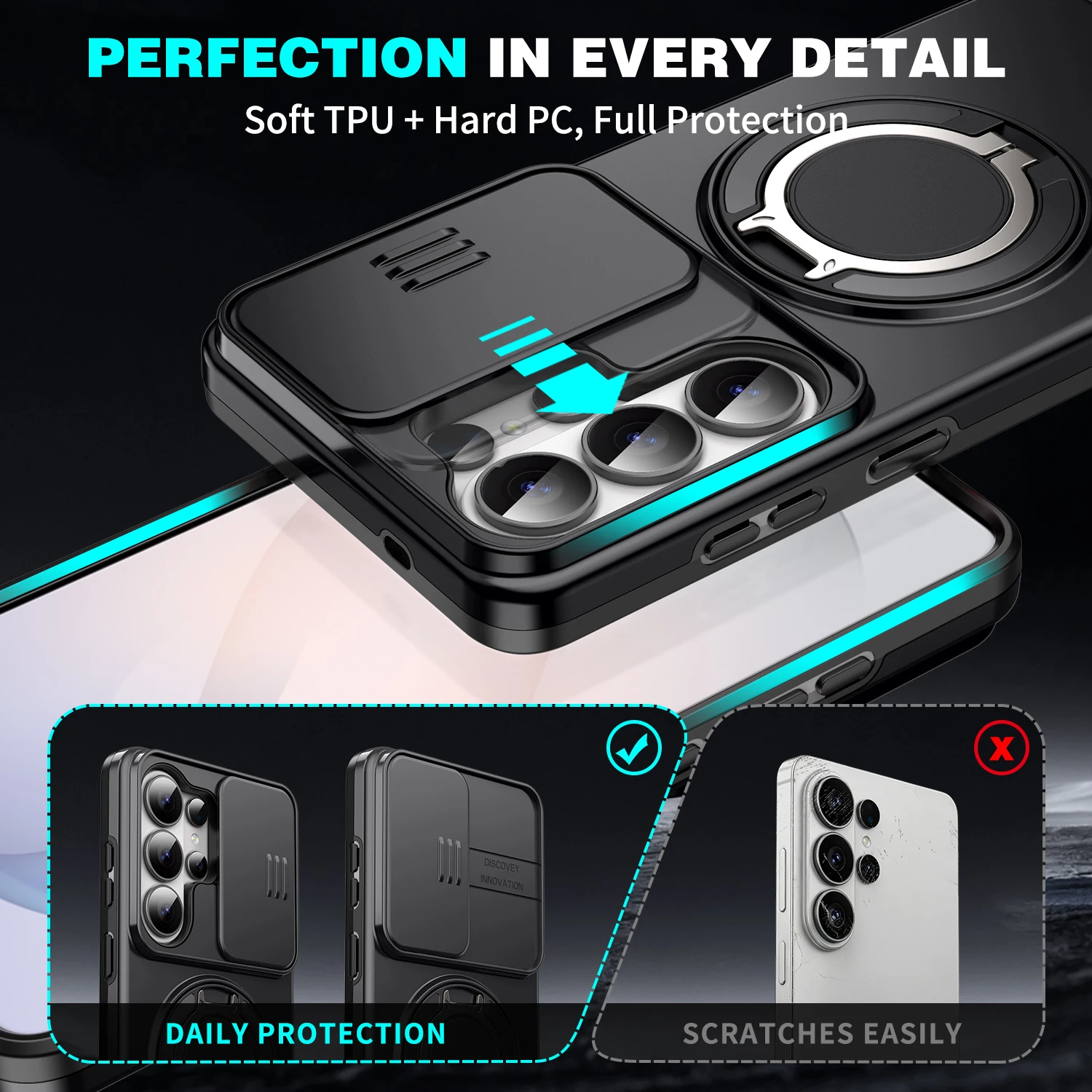 Armor Magnetic Bracket Case with Slide Camera Protector and Enhanced Back Cover