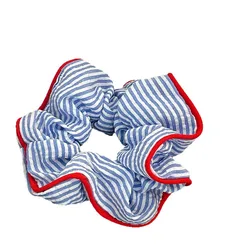Chic Red & Blue Striped Scrunchie - Elastic Hair Band (Blue Striped)