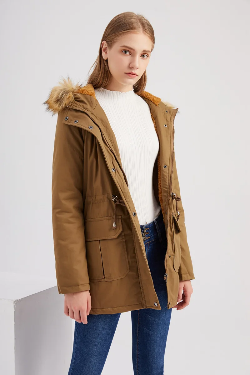 

Autumn Warm Winter Jacket Women Women's Fur Collar Coats Jackets for Lady Long Slim Fleece Parka Hoodies Parkas