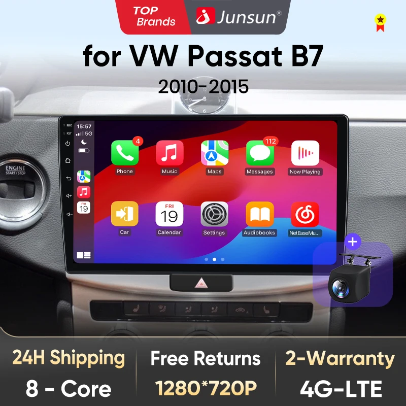 Junsun V1 AI Voice Wireless CarPlay Android Auto Radio for VW Passat B6 B7 CC 4G Car Multimedia GPS 2din autoradio