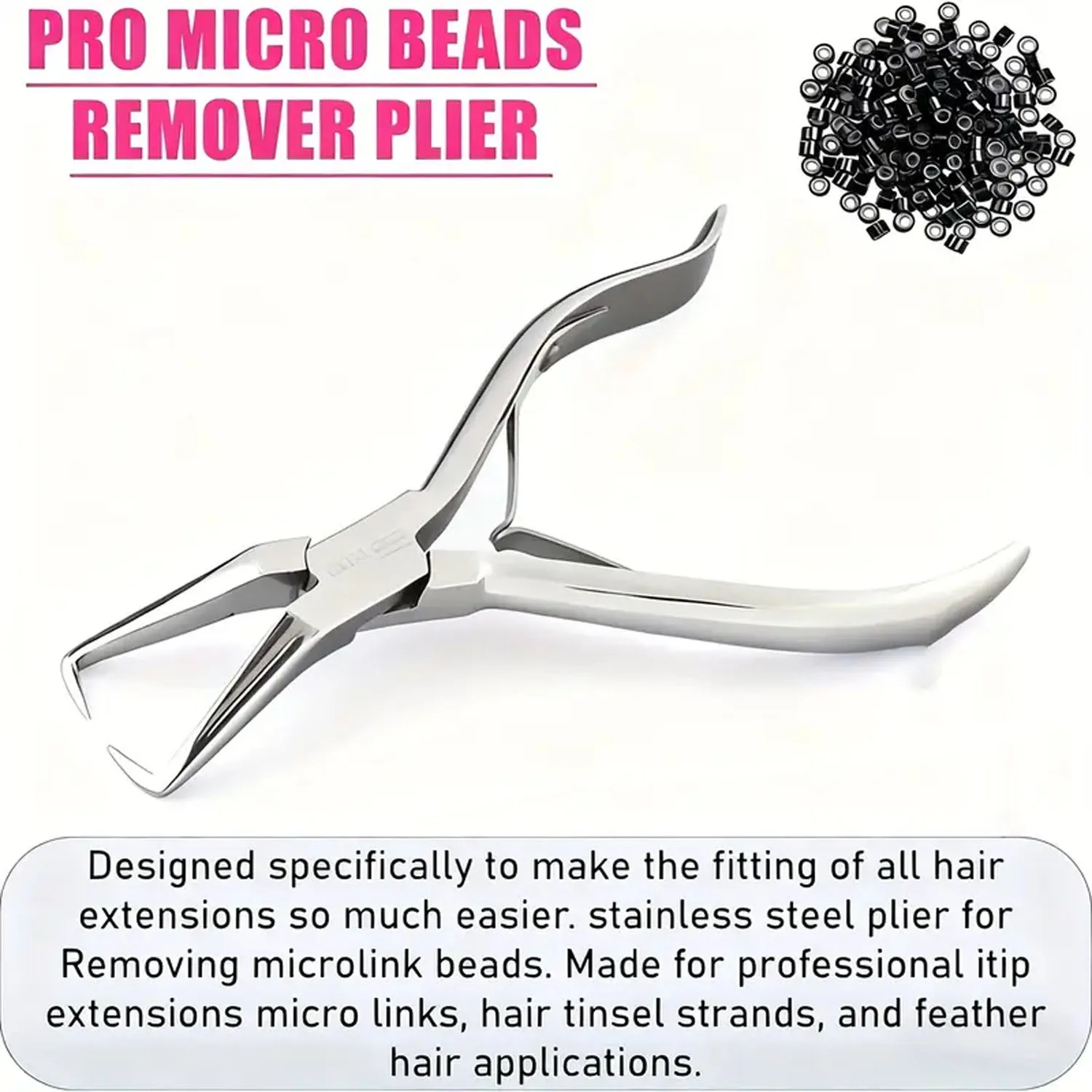 5.5 Inch Hair Extension Tools Silver Microlink Bead Remover Plier Micro Ring Beads Opener for Hair Extensions Removal