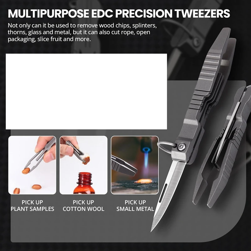 Tweezers Multitool, Precision Tweezer With Pocket Knife, 2 In 1 Titanium Tweezers For Craft,Soldering 5