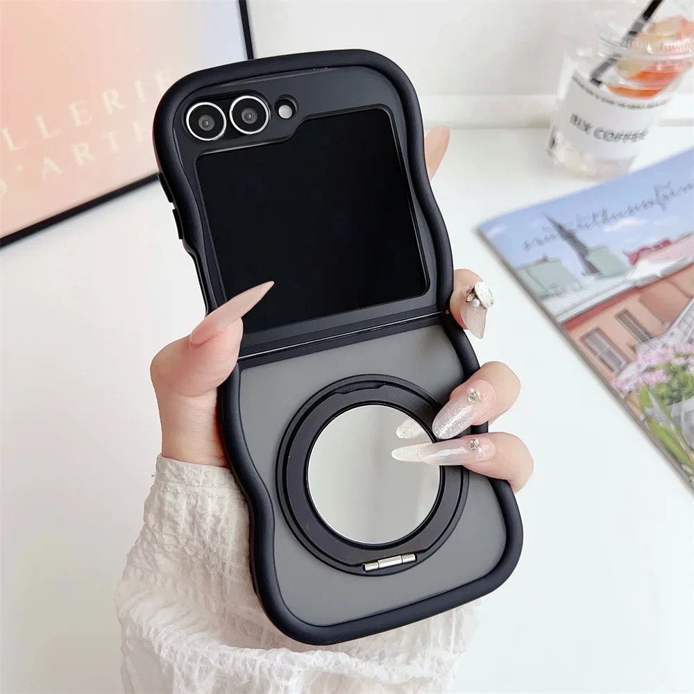 360 Rotating Magnetic Mirror Phone Case with Bracket and Magsafe  Compatibility - Galaxy Z Flip7 (Black)