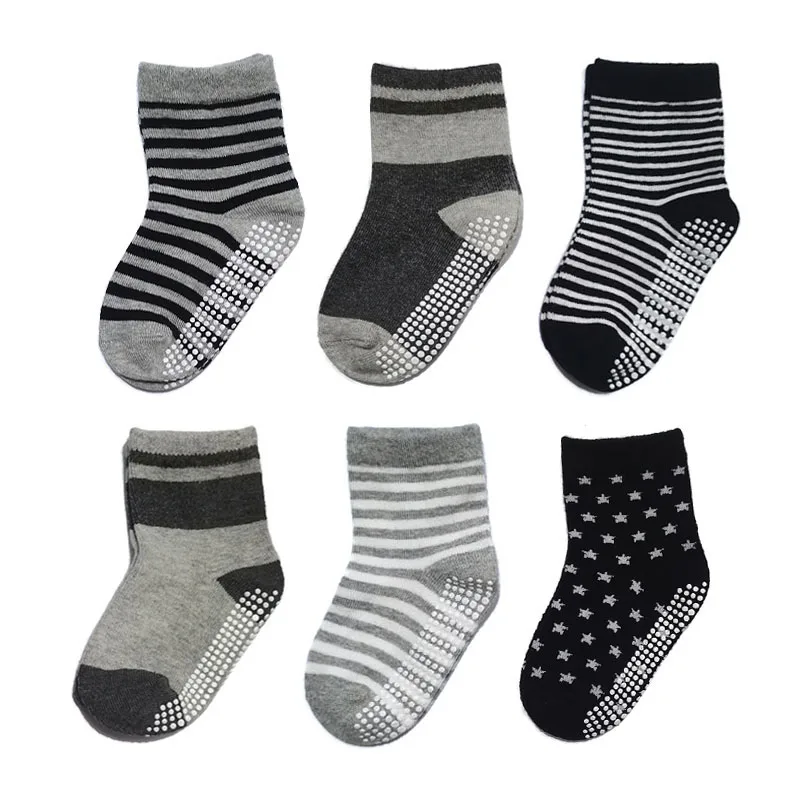 6 Pairs Kids Socks Striped Star Pattern Non-slip Floor Socks For Toddler Baby Boys Socks 2