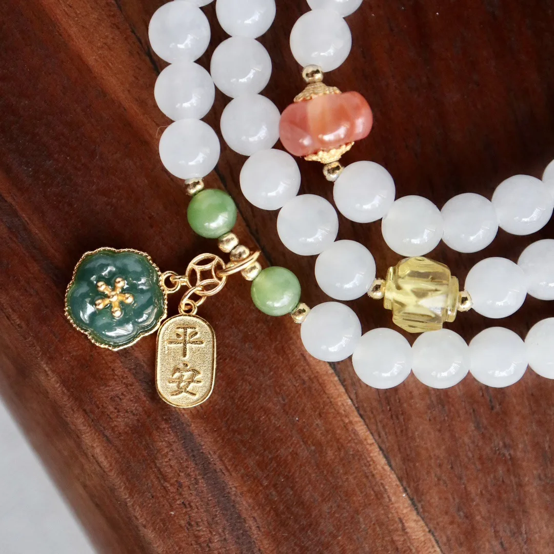 Hochwertiges mehrschichtiges weißes Hetian-Jade-Armband für Frauen, exquisites handgefertigtes Perlenarmband, Schmuck, hochwertige Handkette – Detail 6