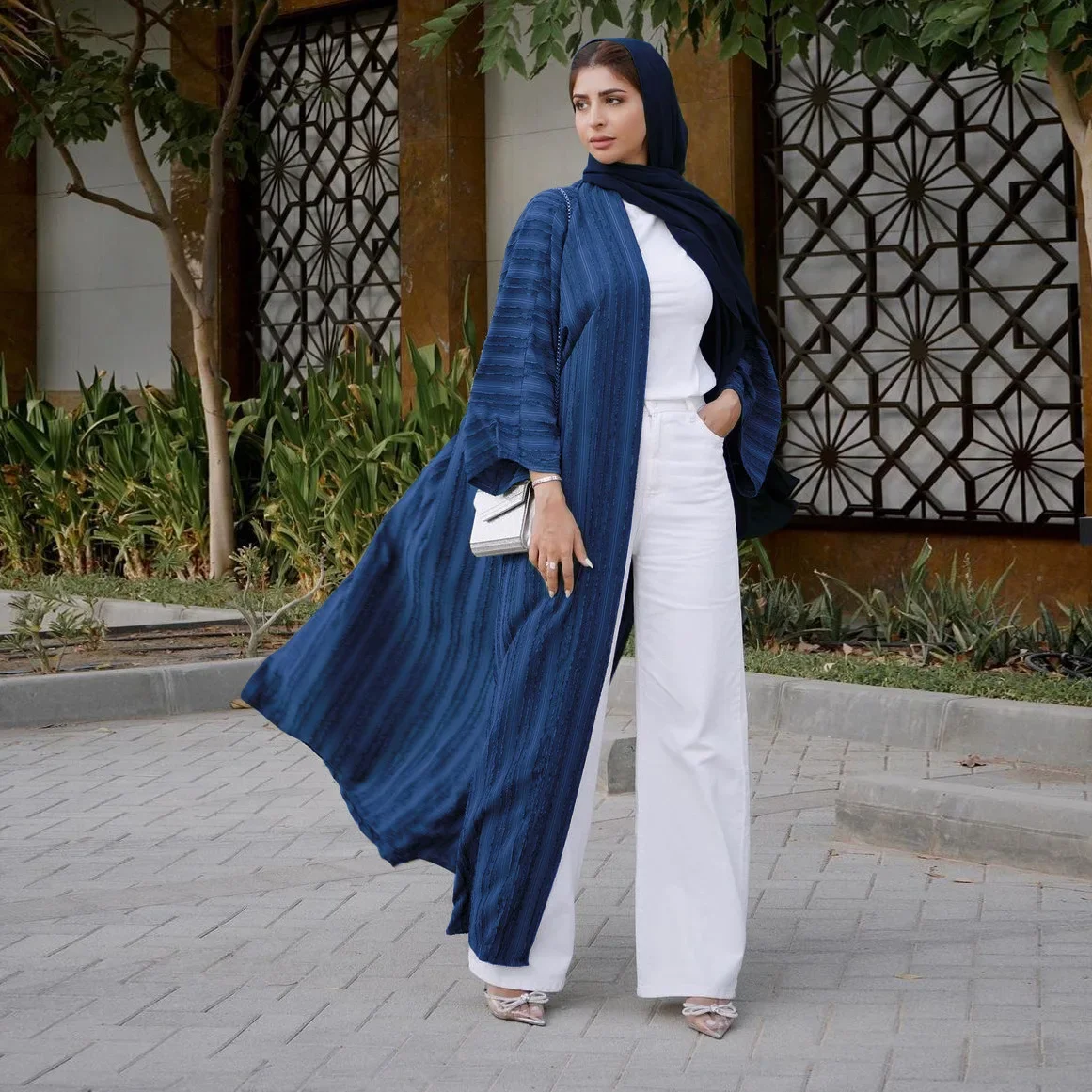 Fashion Muslim Kimono Abaya Solid Striped Retro Ethnic Cardigan Robe Dubai Middle Eastern Saudi Arabia Eid Clothes Dubai Abaya