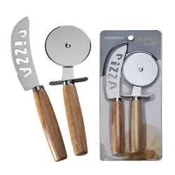 Pizza Knife 420J2 Stainless Steel Blade Log Handle Kitchen Baking Tool 2 Piece Set