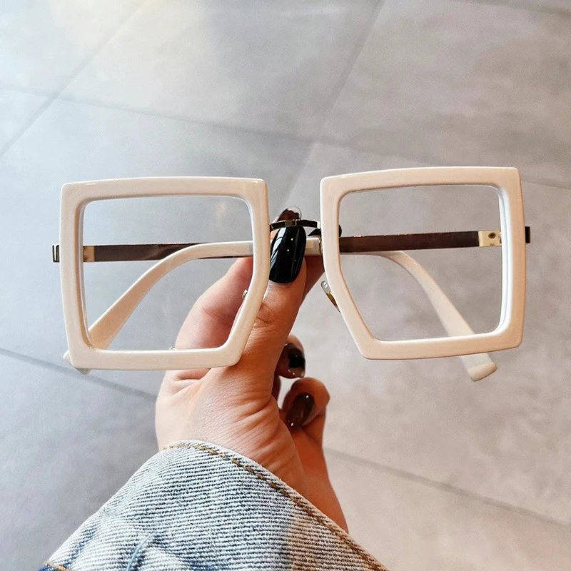 Oversized Eyeglass Frames For Women Trendy Blue Light Blocking Big Square Reading Glasses Men Transparent Fashion Eyewear +1.75 5