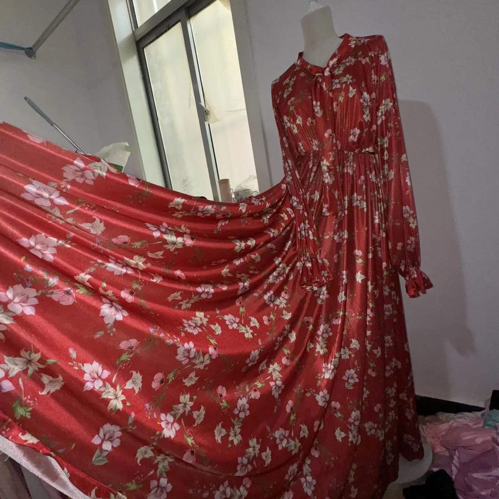 Men Sexy Sissy Silky Touch Soft Glossy Long Dress Glossy Women Floral Satin With Sash Loose Maxi Dress Plus Size Sleeping Robe