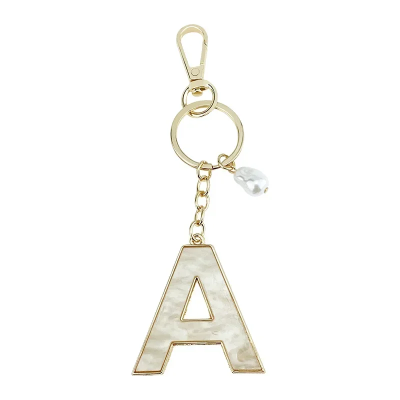 Moda Kolye Anahtarlık Lüks Inci Dekorasyon ile A-Z Harfleri Anahtarlık Çiftler Metal İlk Kolye Erkekler Kadınlar için DIY Hediye