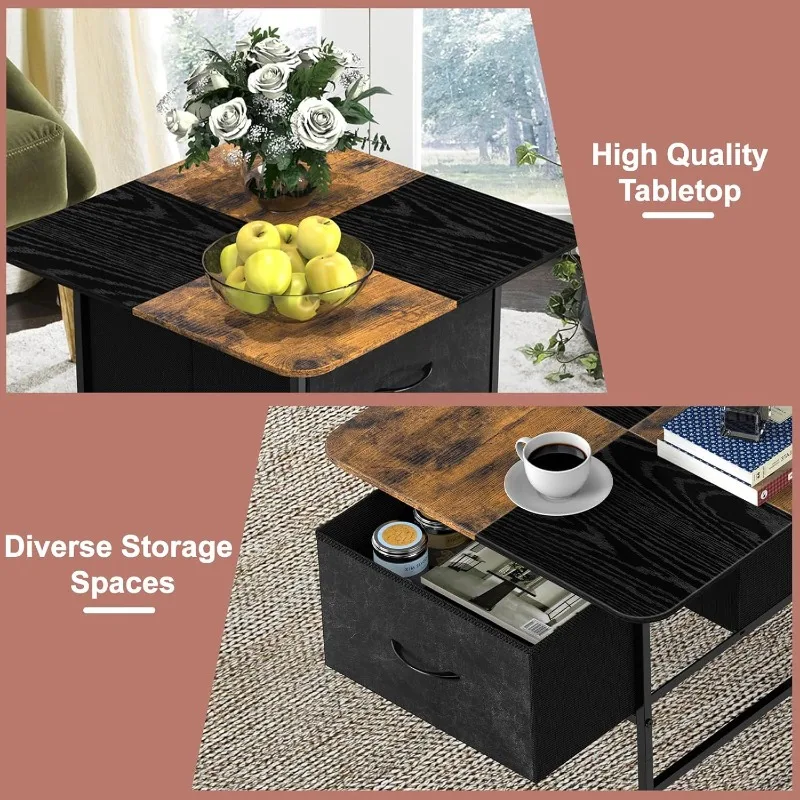 Square Coffee Table with Round Corners,2 Tier Farmhouse Small Coffee Table for Small Space,Modern Low Center Living 5