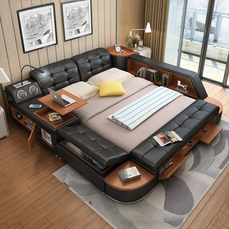 

Manufacturer's direct supply of modern minimalist master bedroom 1.8-meter double bed storage, multifunctional tatami leather be