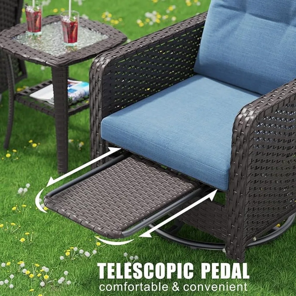 Foldable 3-Piece Patio Bistro Set with Folding Rattan Chairs and Round Table - Small Outdoor Furniture for Balcony, Garden, 3