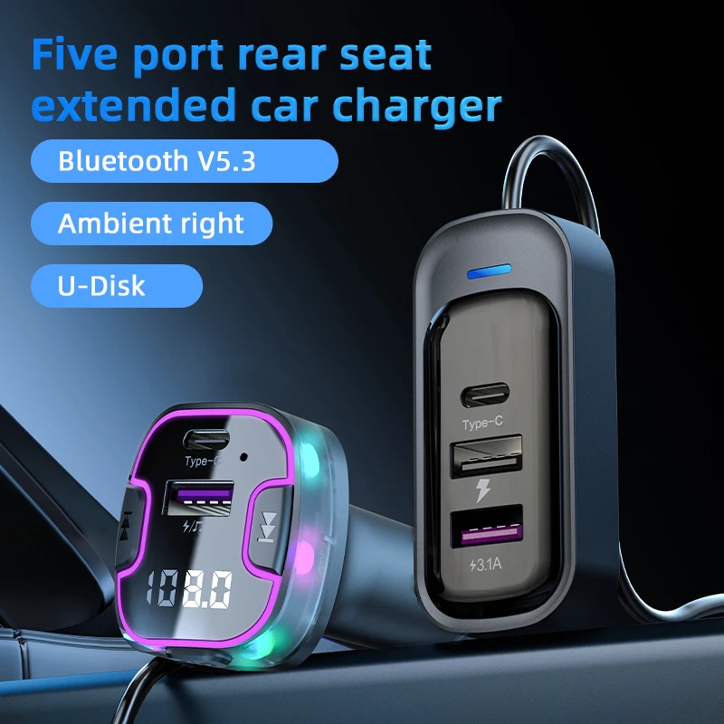 Bluetooth 5.3 zestaw samochodowy z nadajnikiem FM przenośna tylna ładowarka samochodowa USB 3.1A obsługa odtwarzacza modulatora MP3 z dyskiem