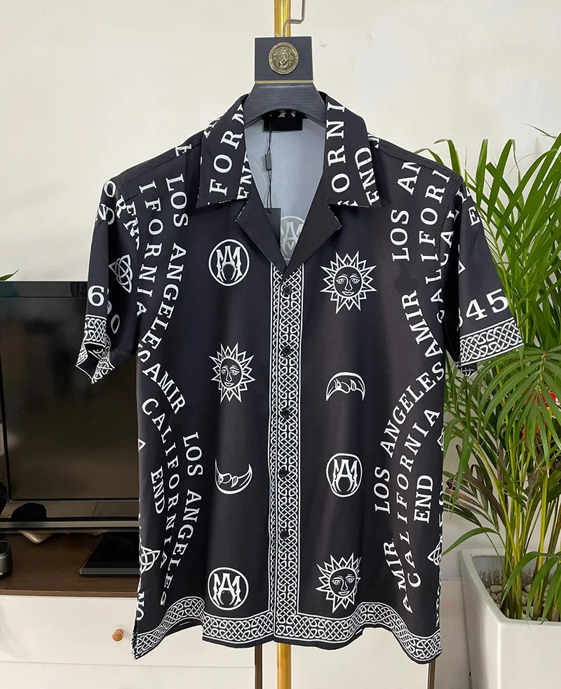 Letter Printed Shirt Mens Summer Clothes Casual Short Sleeve Social Shirt Manga Longa Prom Party