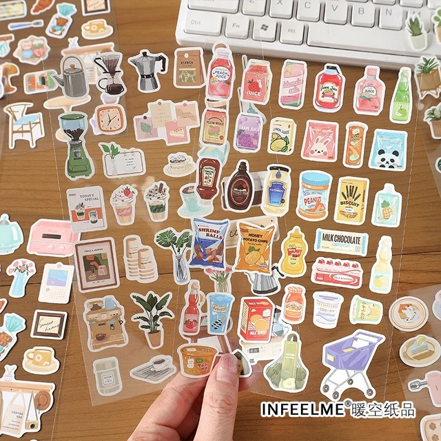 Kawaii Snacks Coffee Green Plants Stickers DIY Scrapbooking