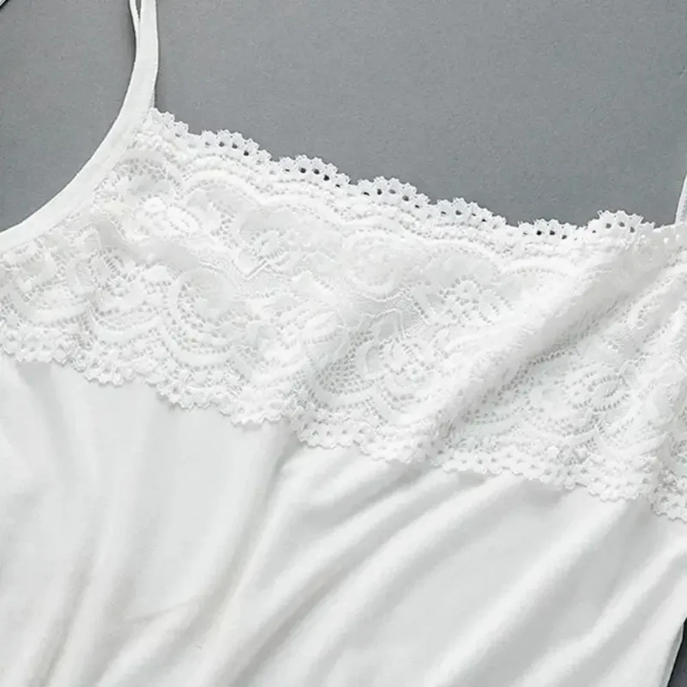 Women Basic Layer Sleeveless for Tank Top Scalloped Floral Lace Splicing Chest Slim Camisole Stretchy Spaghetti Strap Solid
