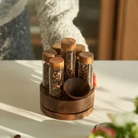 Walnut Glass Display Rack Coffee Bean Test Tube Sorting Bottle Miscellaneous Grain Sealed Jar Space Saving Kitchen Storage 1