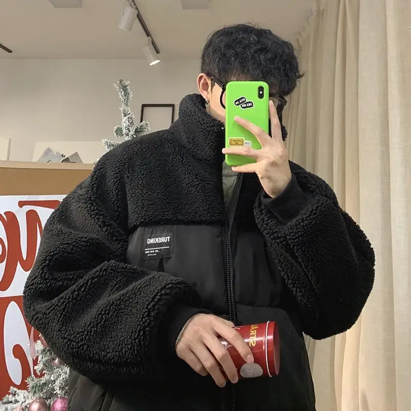 

Lamb wool coat men's plus velvet thick winter padded jacket Korean warm cotton bubble coat chaqueta de los hombres puffer jacket