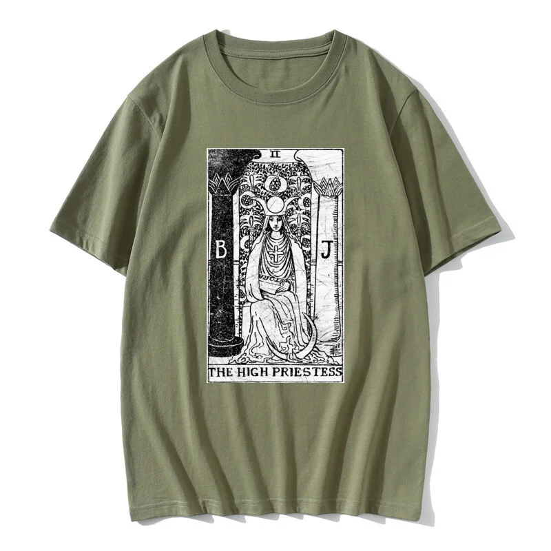 

The High Priestess Tarot Card Major Arcana tune Telling Occult Tshirts Men Premium Cotton Tops T Shirt Fitness Tee Shirt