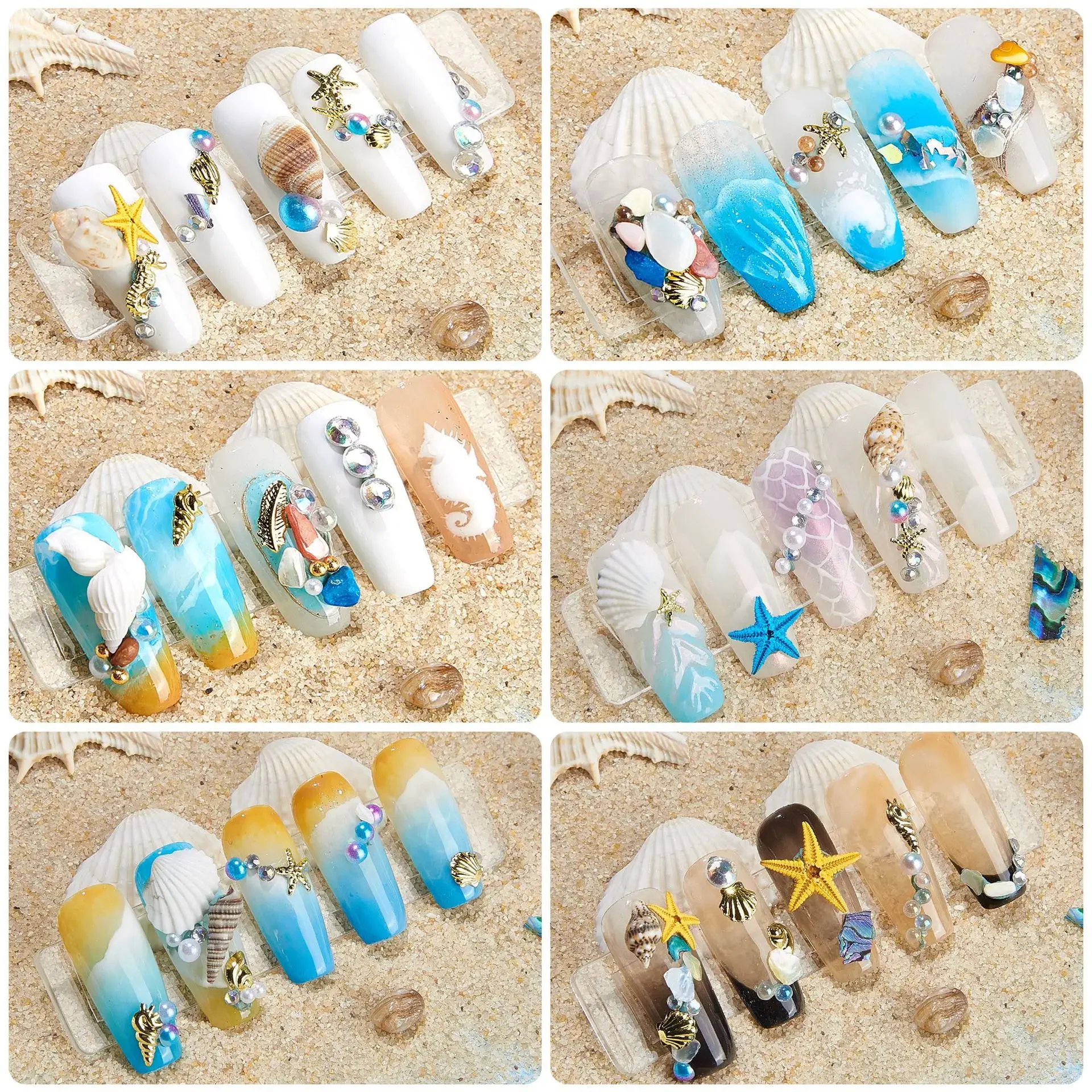 12 Grids Sea Ocean Nail Charms Blue Aurora Shell Moon Star Heart Starfish Pearl Flake Slice Summer Jewelry 3D Kawaii Decoration 4