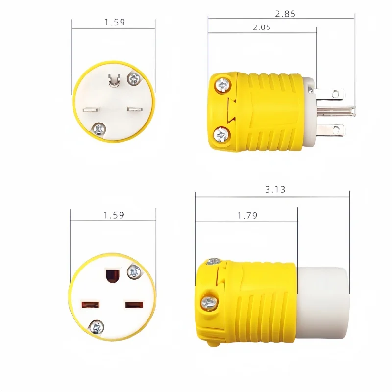 NEMA 6-15P 6-15R Straight Blade Heavy Duty Replacement Plug Connector, Male Extension Cord Ends 15amp 250 Volt Industrial Grade