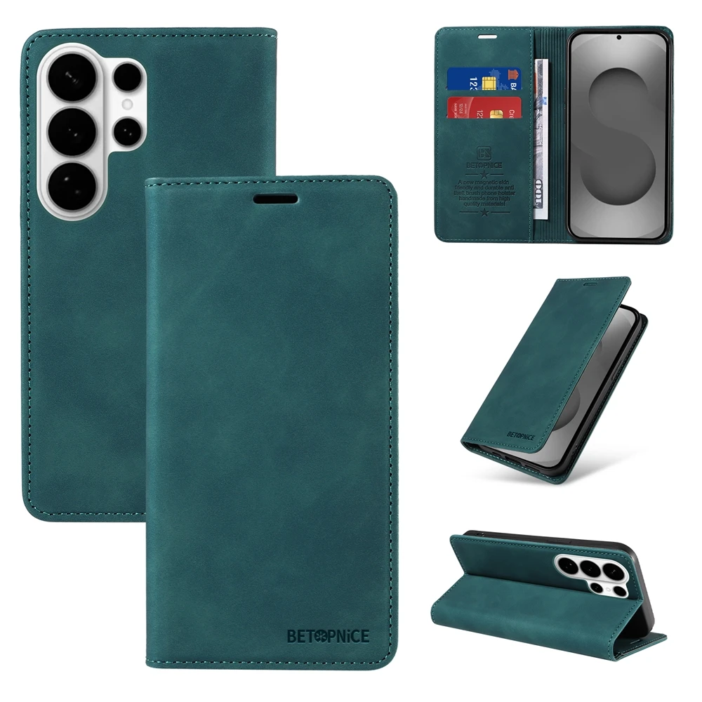 Premium Magnetic Leather Flip Wallet Case with Kickstand - Classic Business Design