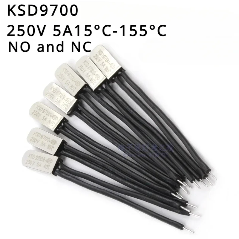 

5Pcs KSD9700 250V 5A 40~105 Degree Bimetal Disc Temperature Switch Normal Close Closed Thermostat Thermal Protector