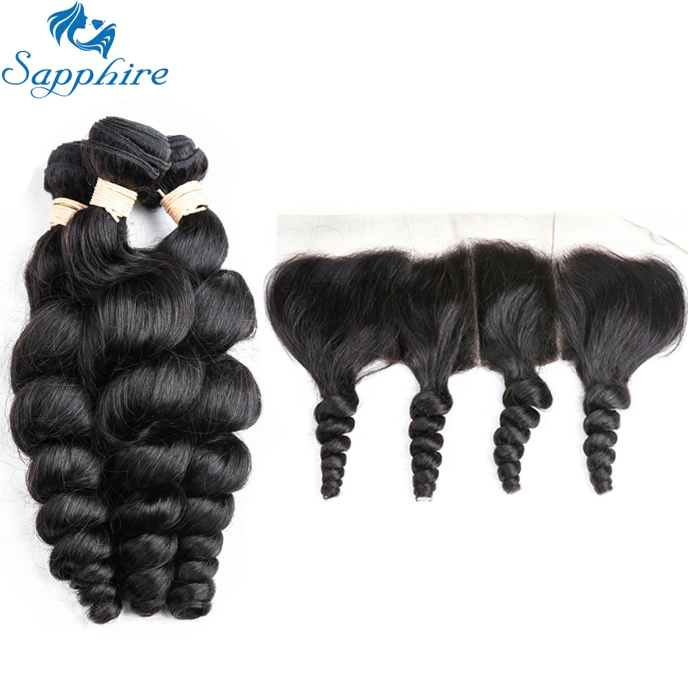 Sapphire Loose Wave Bundles With Closure Malaysian Bundles Human Hair With 4x4 Lace Closure Remy Hair 3/4 Bundles With Closure