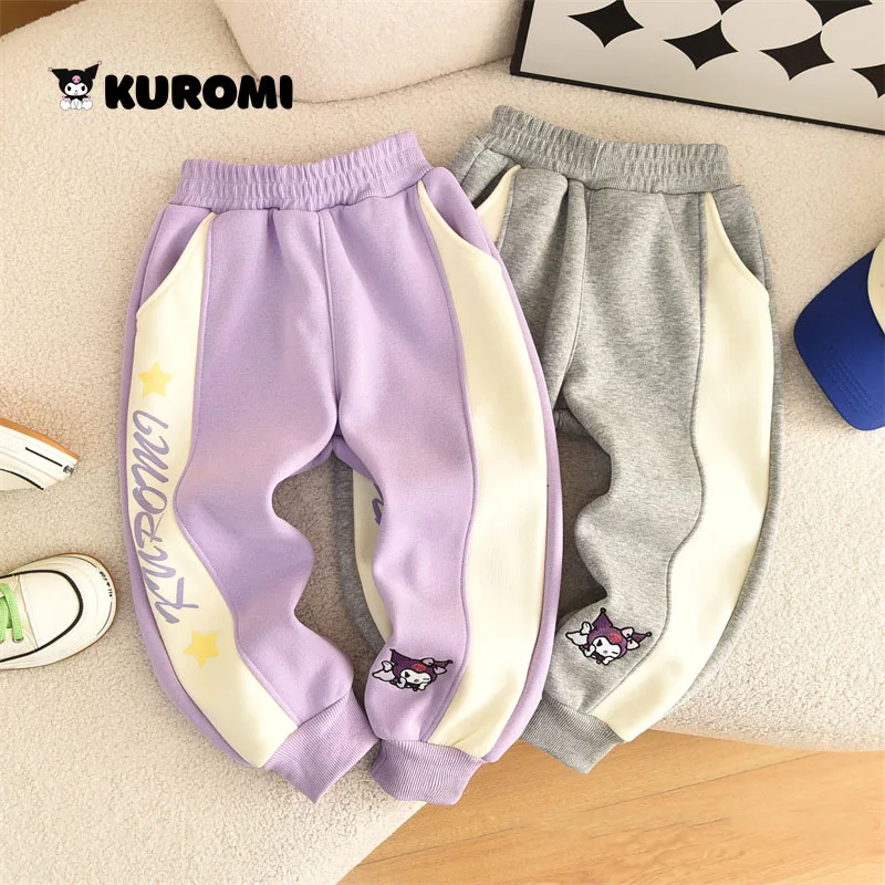 

2023 Kawaii Sanrio Kids Toys Kuromi Products Cute Anime Children Trousers Outdoor Thickened Warm Sports Pants Funny Girls Gifts