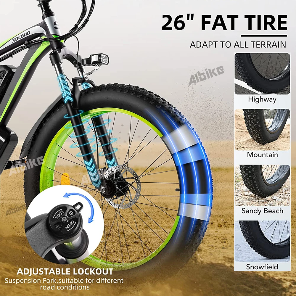 1000W Electric Bike for Adults Ebike 26" x 4.0" Fat Tire 48V 13Ah Removable Battery Snow Beach Adults Electric Bicycles