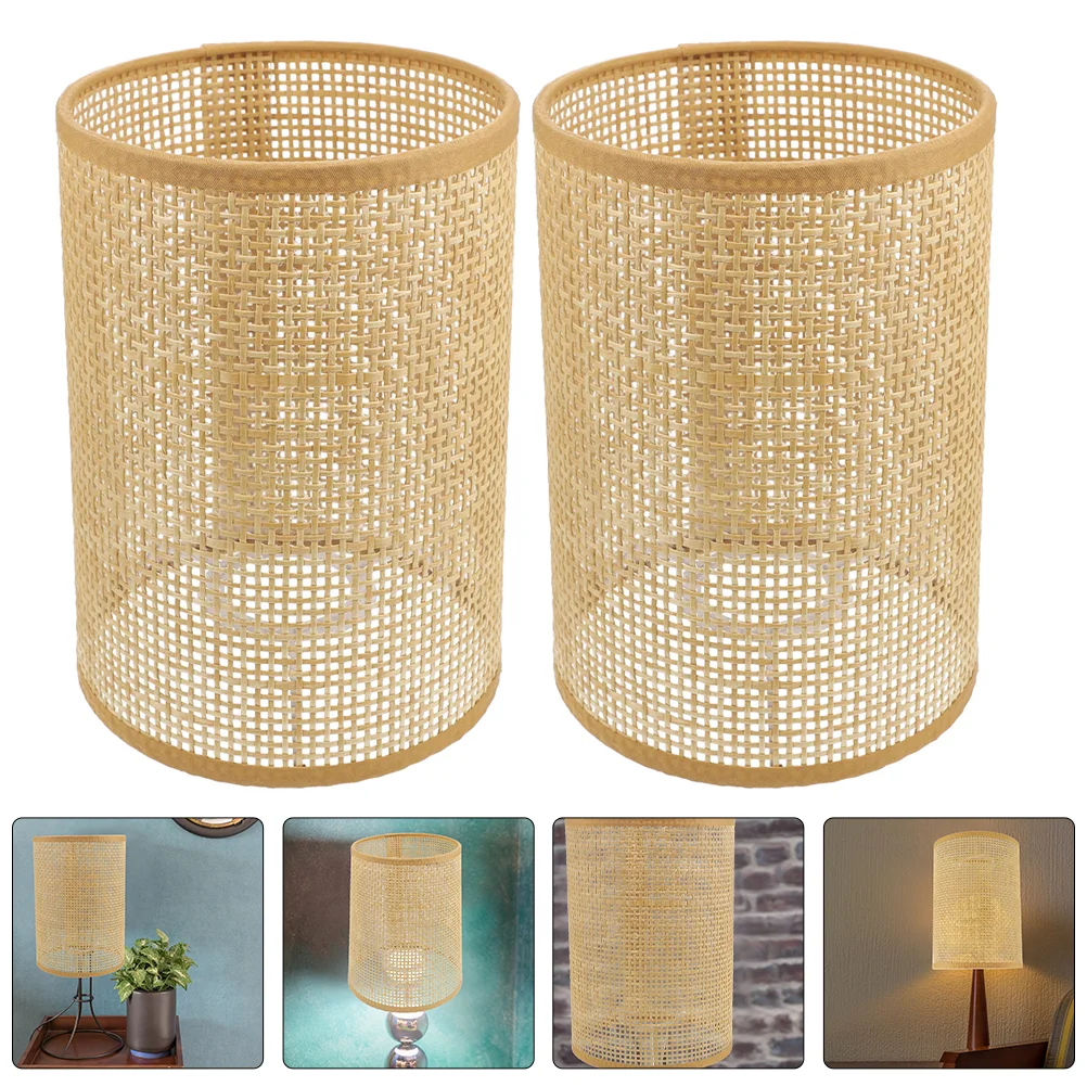 

Rattan Drum Lamp Shade Replacement E27 E14 Barrel Lampshade Clip On Natural Woven Cylinder Light Cover Chandeliers Table