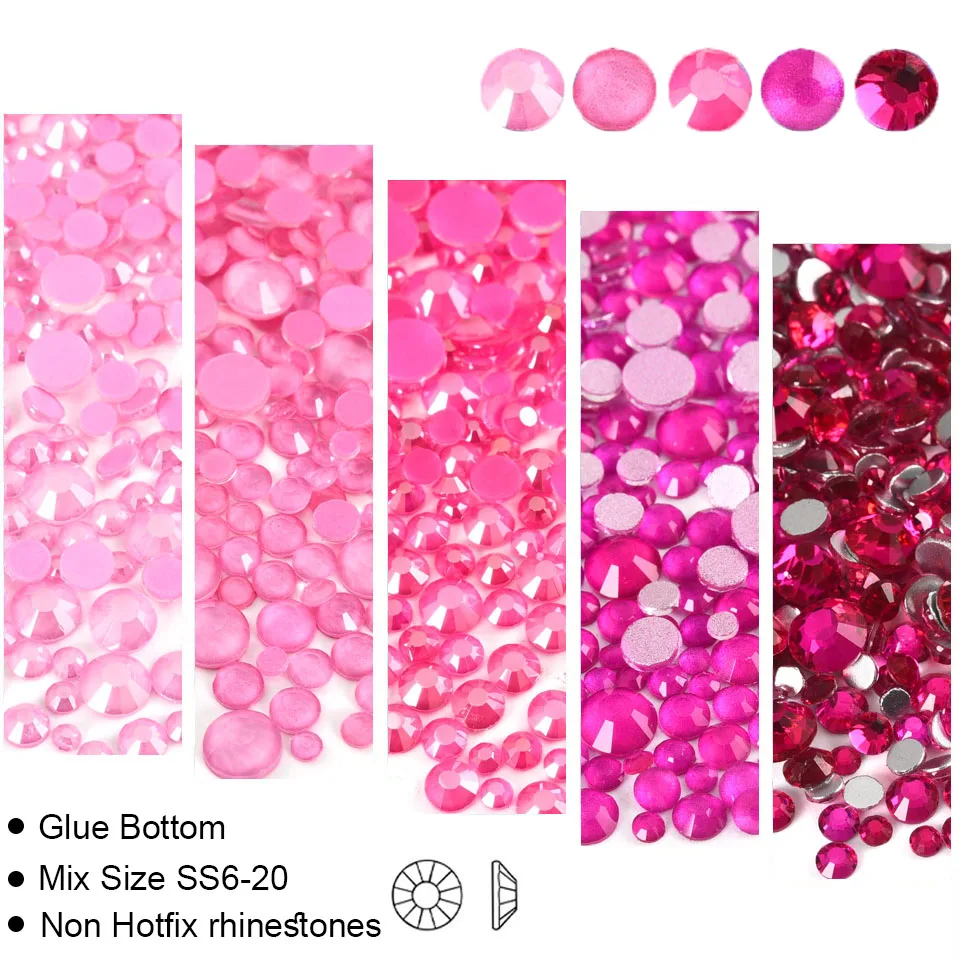 Light Pink GemStone Mix Non-Hotfix Flatback Rhinestones for Nail Art and Garment Decorations
