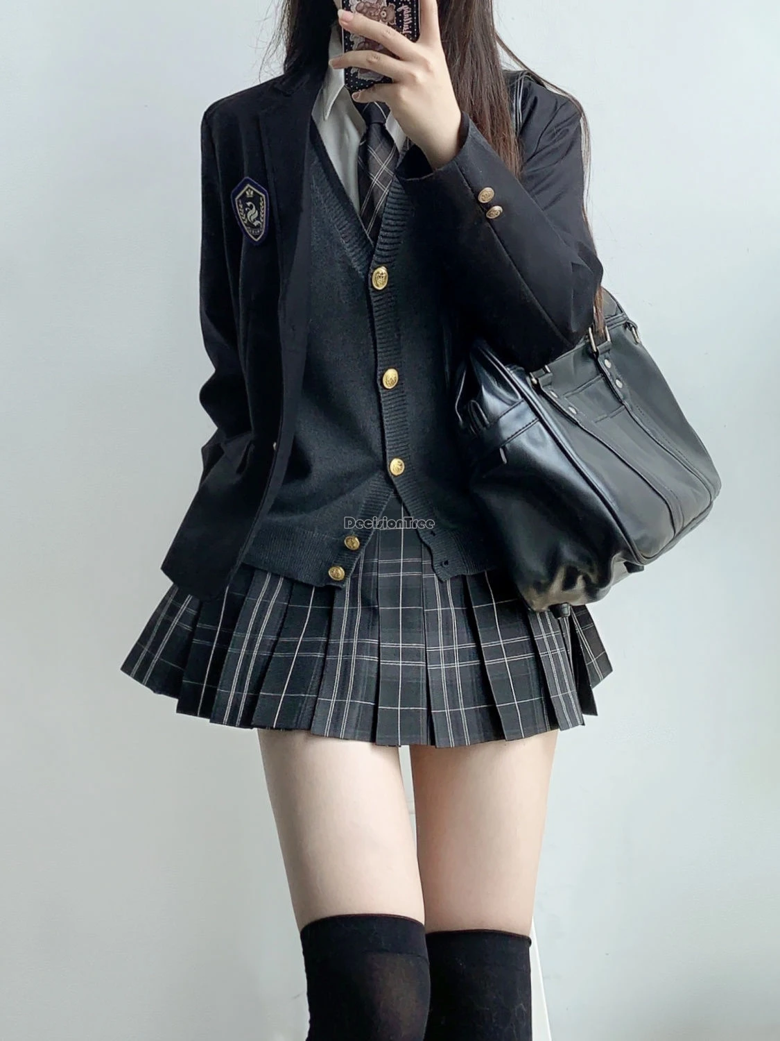 2025 traditional korea japan style jk uniform suit set shirt vest plaid pleated half skirt women fashion retro full jk set b216 2