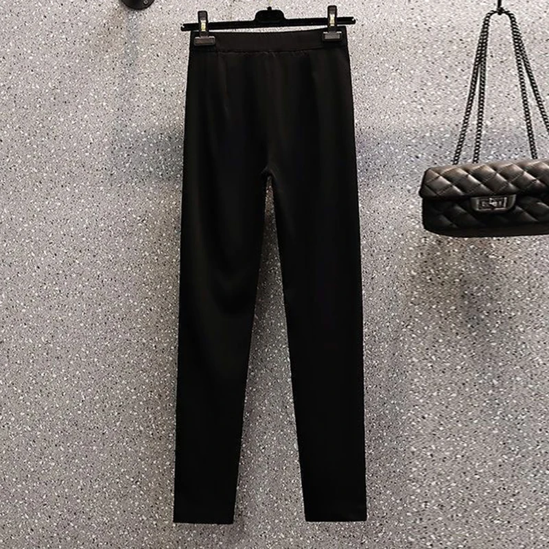 Black Long Sleeve Striped Patchwork Top Casual Solid Pencil Pants 2-piece Set Fashion Women New In Clothes Casual Fashion Trend