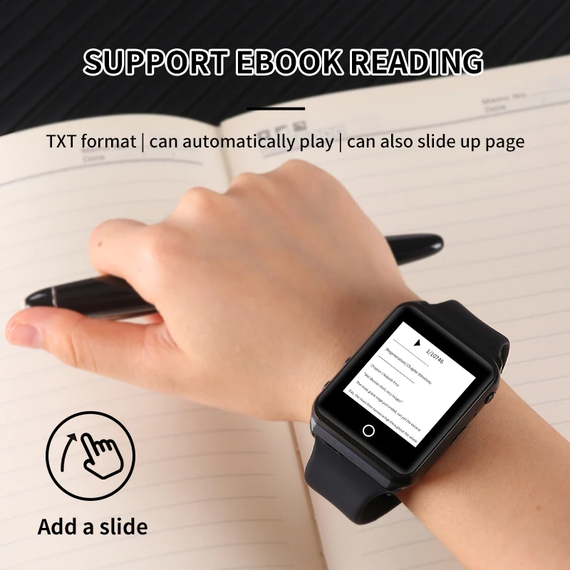 MP4 Player Bluetooth Metal Watch MP3 Music Player HiFi Audio Quality Bluetooth 5.0 Support TF card FM FM/e-book/pedometer Wristband
