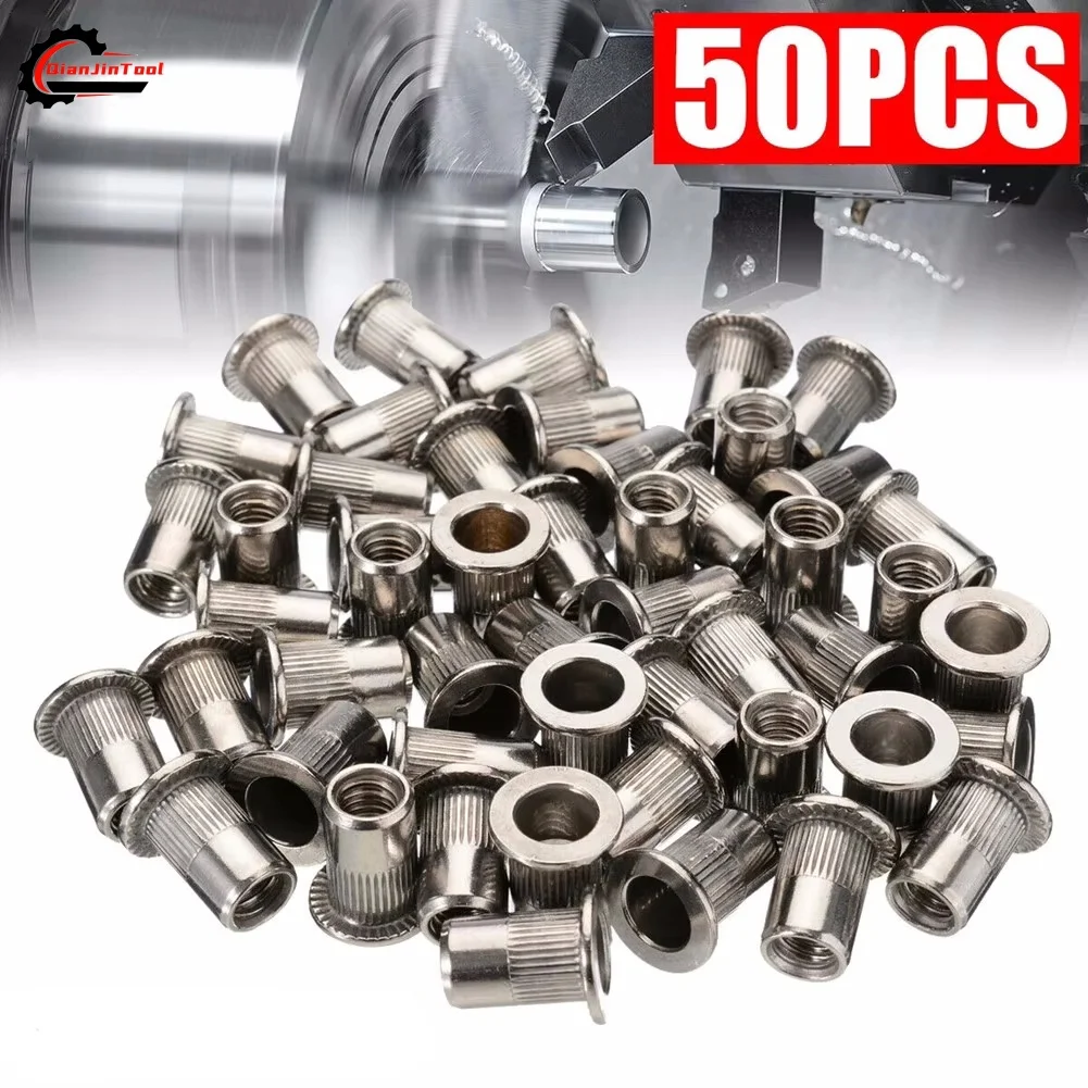 50Pcs Rivet Nut M3-M12 Thread 304 Stainless Steel Flat Head Rivet Nut Insert Nut Hand Rivet Nut Gun Head Manual Riveter Tool Kit Image 2