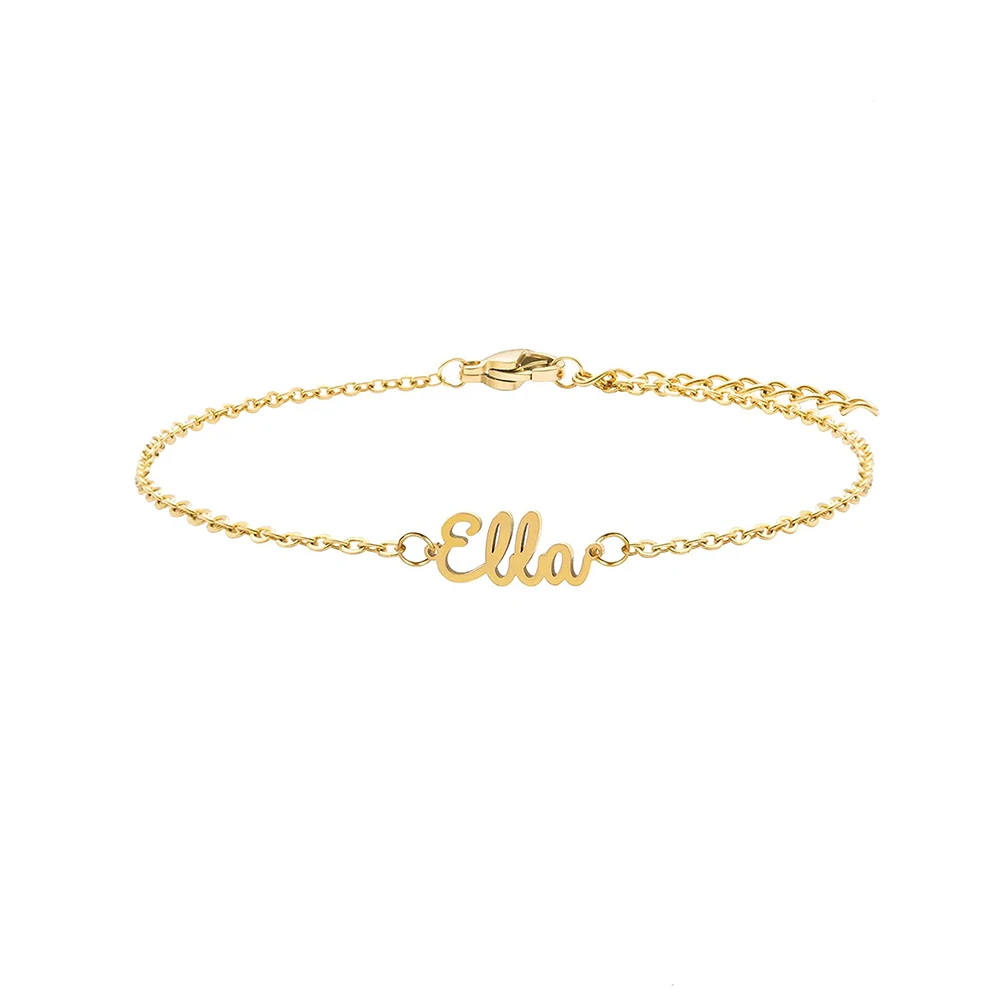 YHLISO Stainless Steel Personalized Custom Name Bracelet Adjustable Chain Nameplate Bangles for Women Girl Friend Valentine Gift custom hoonni custom logo bio magnetic health bracelet gold silver chain link stainless steel bracelet bangles for gift