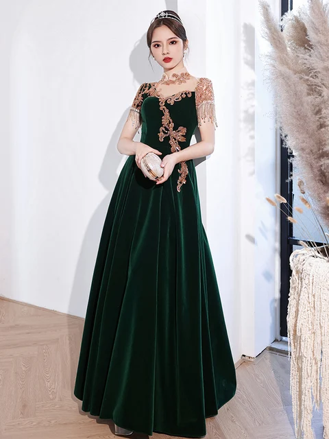 Green Velvet Mother Of The Bride Dresses With Beads Vintage High Neck  Luxury Appliques A-line Long Wedding Party Dresses - Mother Of The Bride  Dresses - AliExpress