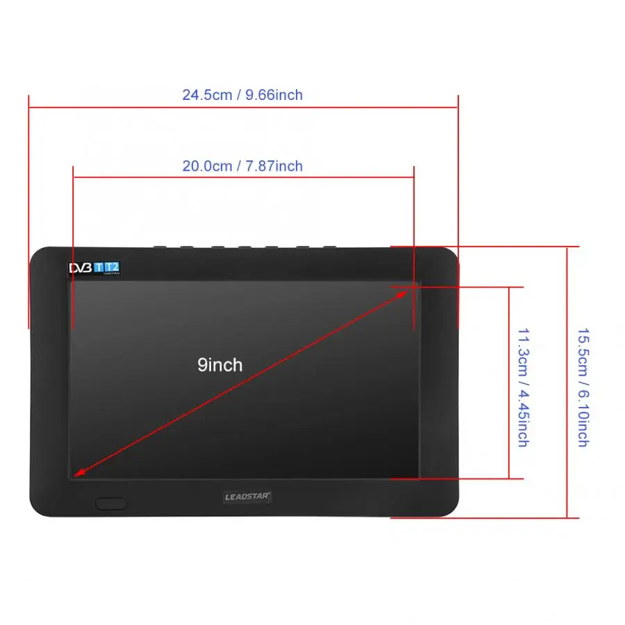 Leadstar 디지털 미니 TV 컬러 텔레비전 플레이어, ISDB-T 디코더, Hevc 10 비트, 800x480, IsdbT, 가정용 차량용, 9 인치 휴대용 TV