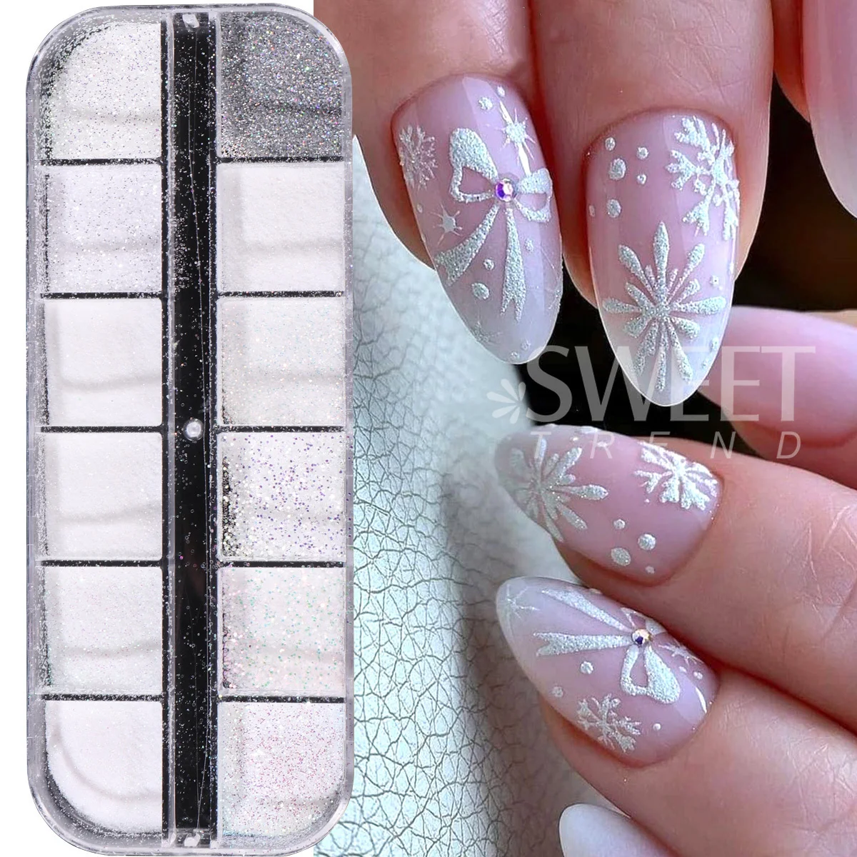 2 Box Sparkling Sugar White Nail Glitter Pigment Winter Snowy Iridescent Sequins Laser Holographic Powder Sweater Manicure Decor